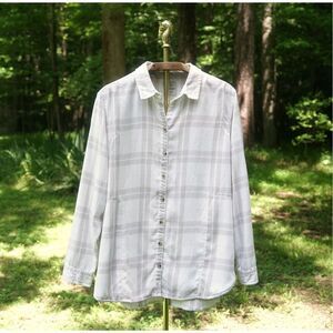 JACHS Girlfriend White Grey Flannel Button Up Shirt